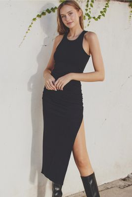 tank side slit rouched side bodycon maxi dress DF FD11226-P1364