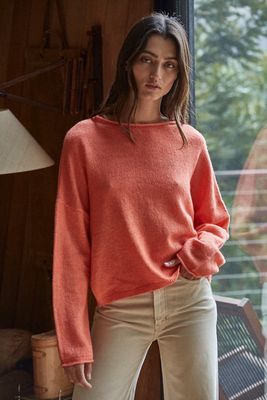 knit rolled round neck + cuff ls  sweater BT W2114