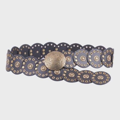 Black circle studded floral circle buckle