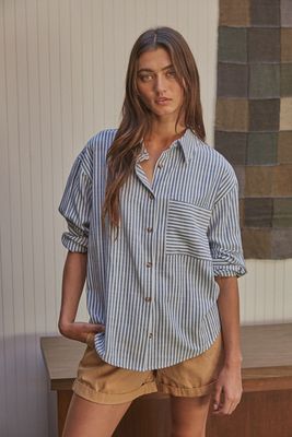 Collared Long Sleeve Striped Button Up By Together L5611