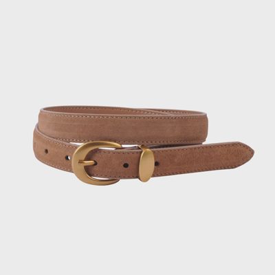 Suede light brown gold curve buckle