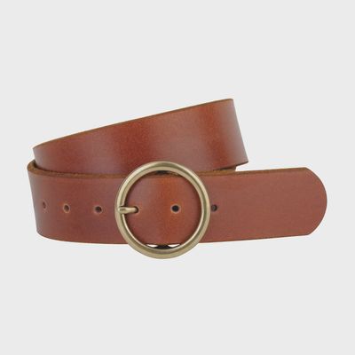 brown leather single circle buckle belt