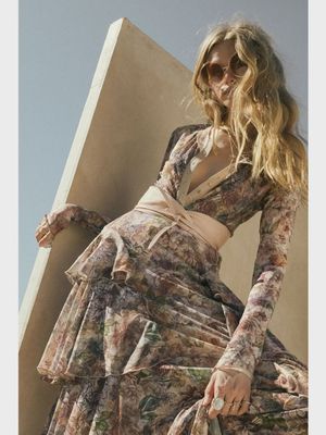Lined bodice sheer sleeved ls snap up shirt Promesa FTC0127