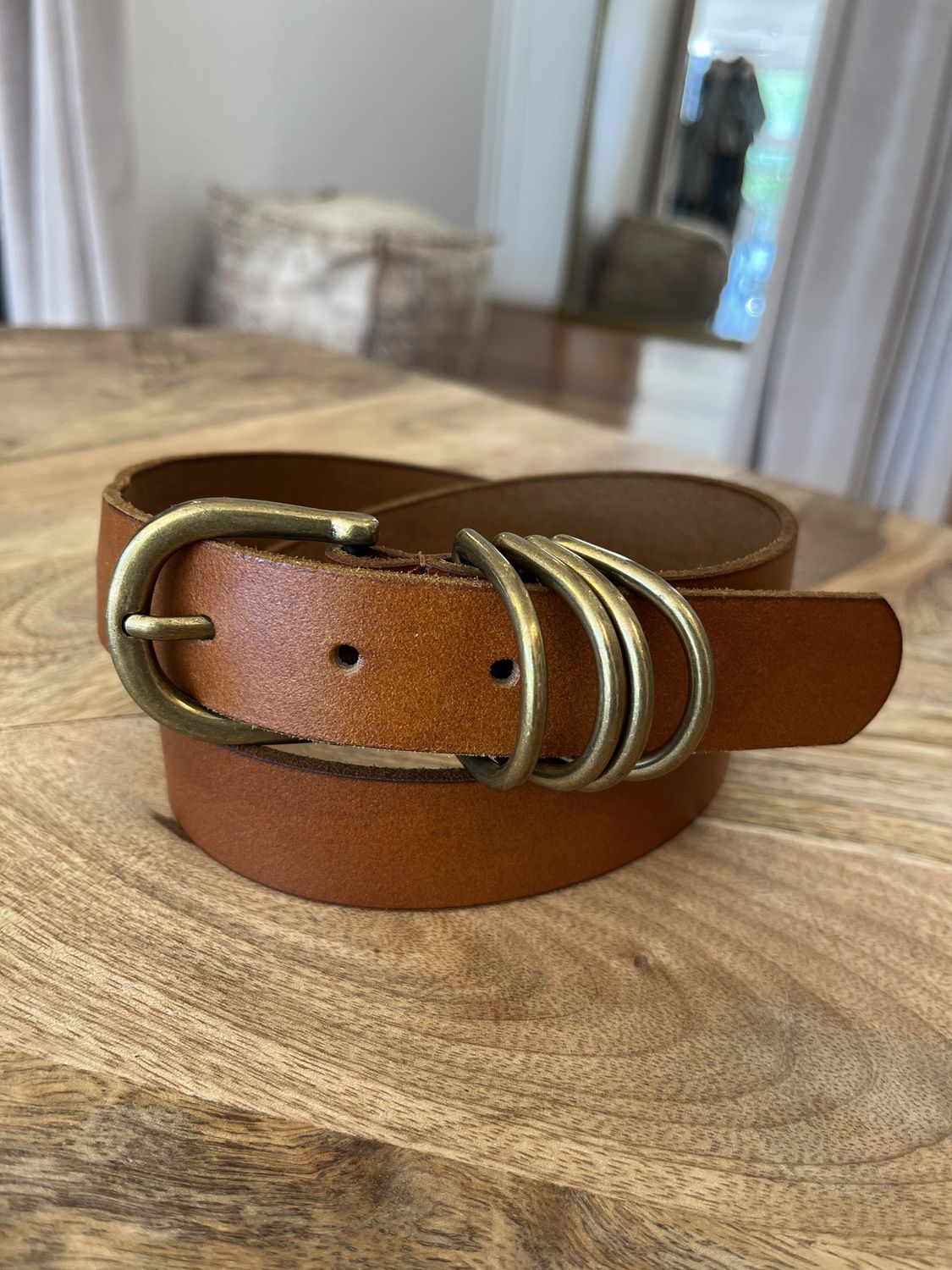 Brown leather belt w/ 3 rings