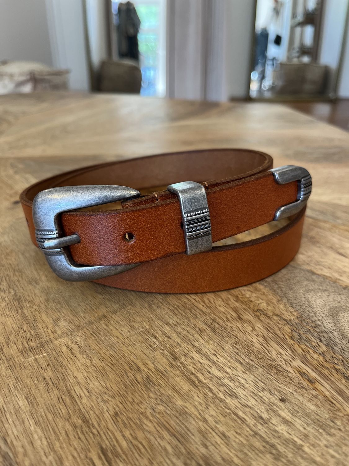 Tan thin leather embellished belt