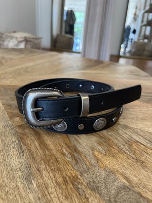 Black leather thin concho belt