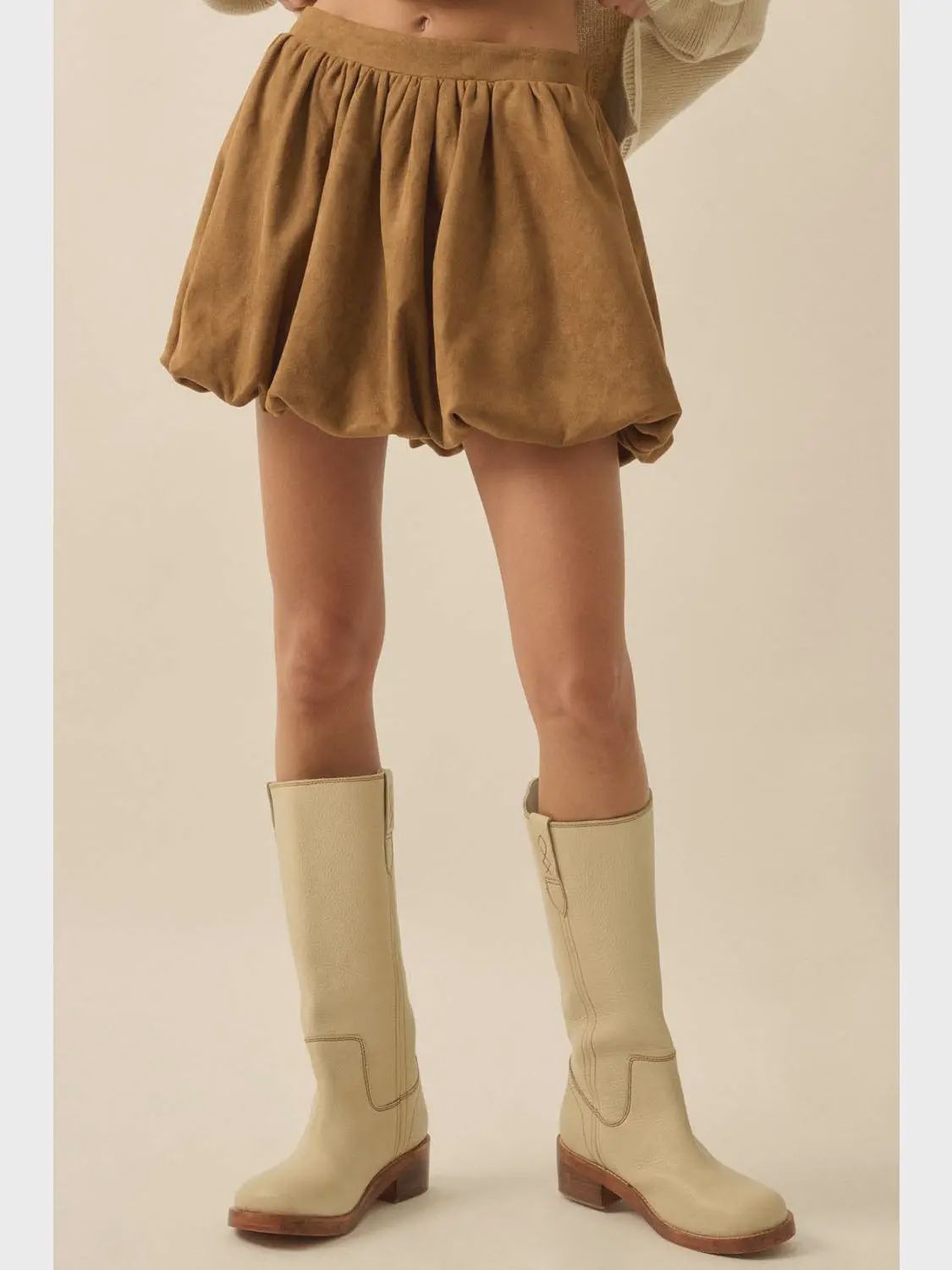 Faux suede bubble mini skirt