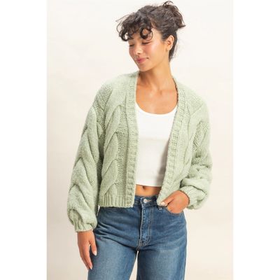 Chunky Cable Knit Long Sleeve Cardigan Sweater