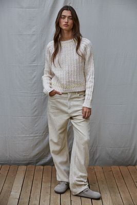 Knit Long Sleeve Sweater With Contrast Whipstitch