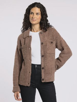 Lois fuzzy cuffed button up sweater jacket