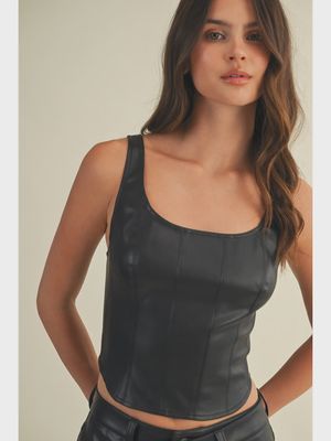 Faux leather square neck corset tank top