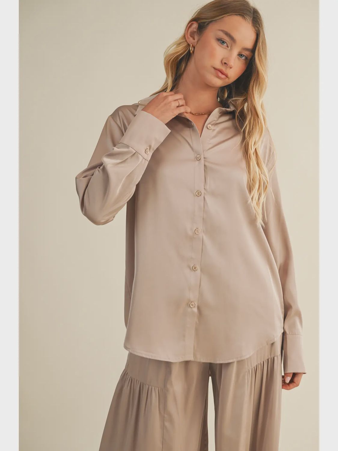 Long sleeve silky button down shirt