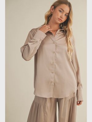 Long sleeve silky button down shirt
