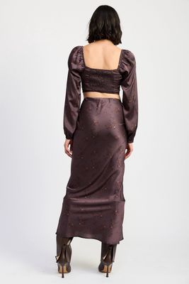 Floral satin finish maxi skirt