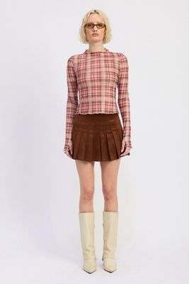 Suede mini pleated skirt