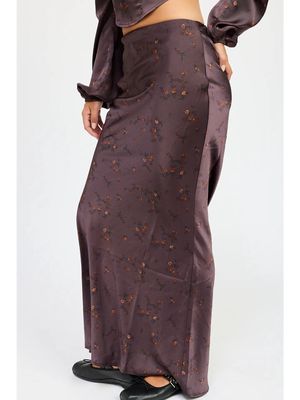 Floral satin finish maxi skirt