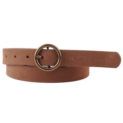 Camel Suede Circle Buckle Belt