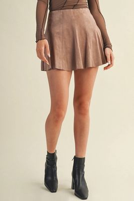 Pleated leather Skort Side Zipper
