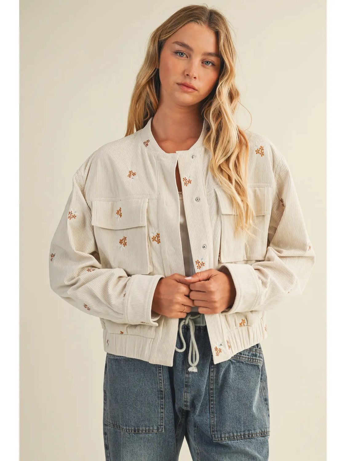 Embroidered Corduroy Bomber Jacket