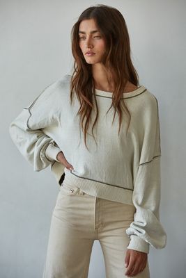 knit contrast seams boat neck pullover sweater