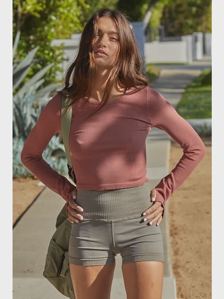 Knit seamless ls ribbed crop top