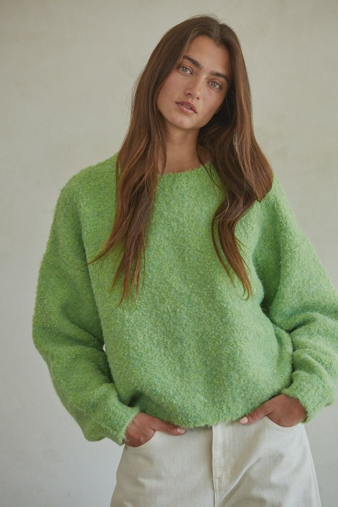 Thick knit drop shoulder ls textured sweater