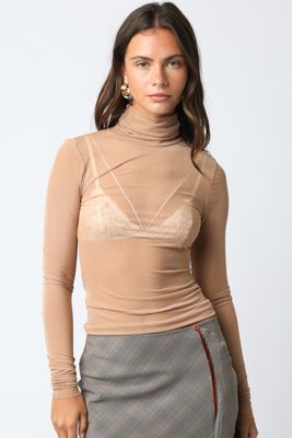 long sleeve turtle neck mesh top