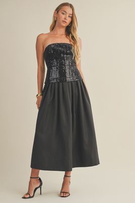 detachable strap sequin/satin mid dress