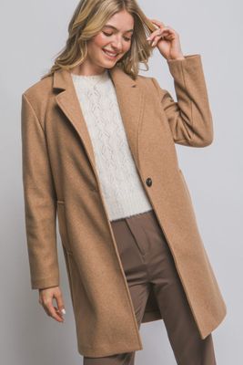 Notched lapel one button front long coat