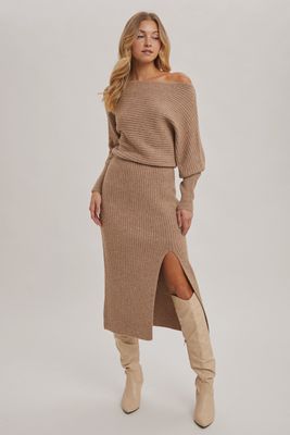 Off The Shoulder Side Slit Sweater Dress
