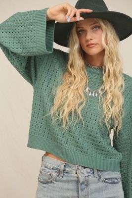 open stitch airy square ls crewneck sweater