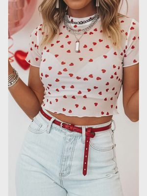 mesh crew neck ss heart shirt
