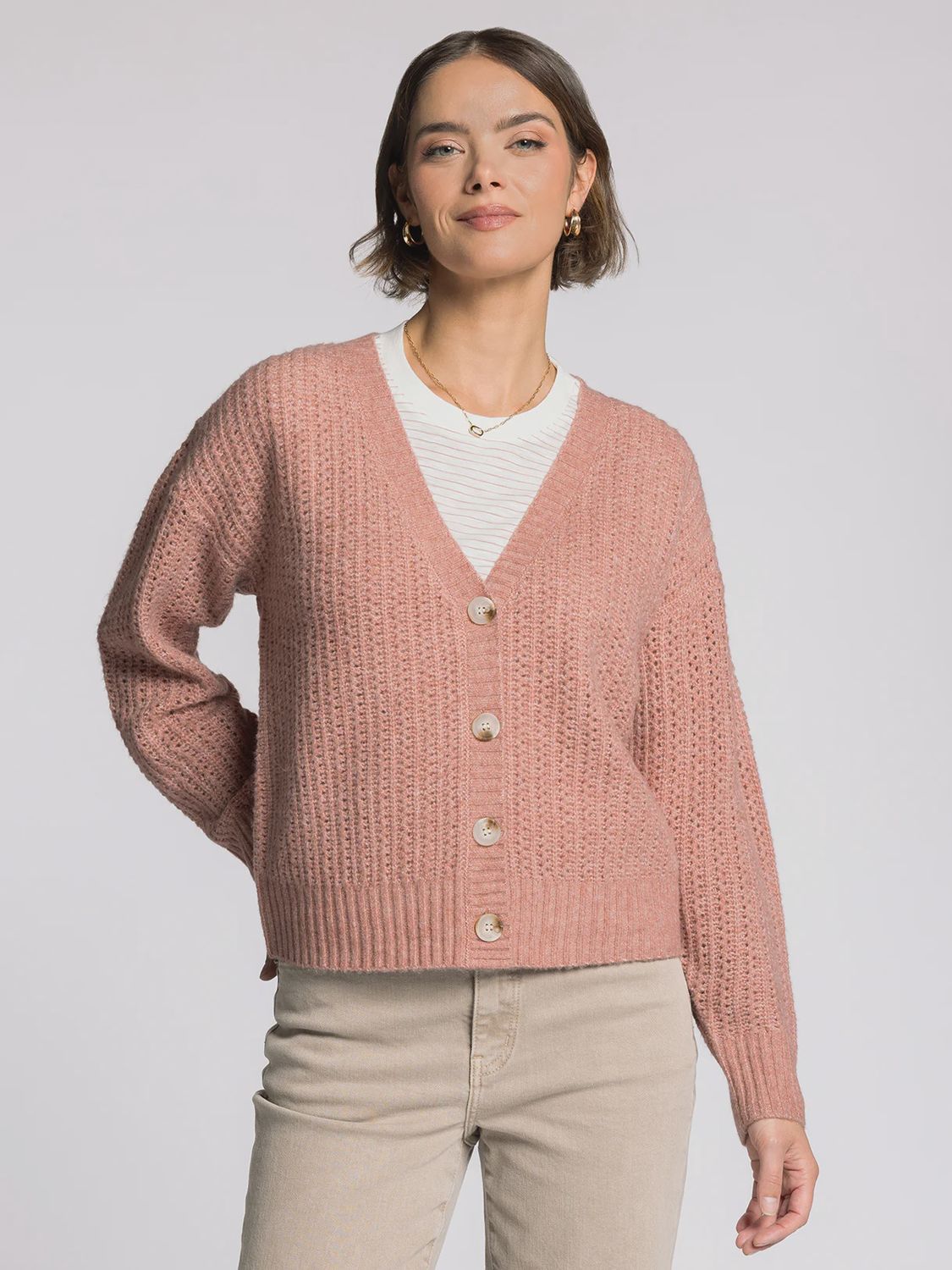 Amour V-Neck L/S Button-Up Knit Cardigan