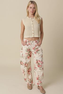 High Rise Floral Print Barrel Jeans