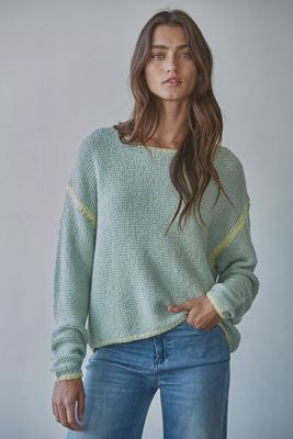 Contrast stitch detail scoop neck ls drop sleeve sweater