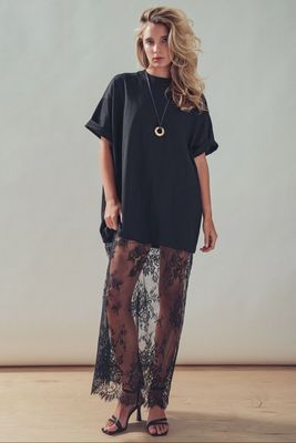T-Shirt Maxi Dress w/ Sheer Lace Skirt
