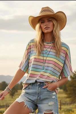 sns2242 Sewn and seen mineral washed multi stripe knit top