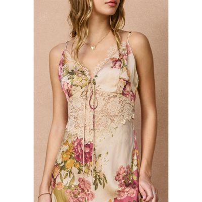 Floral V Neck Maxi With Lace Bodice