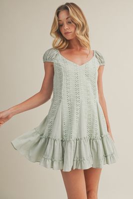 Puff Sleeve Eyelet Mini Dress