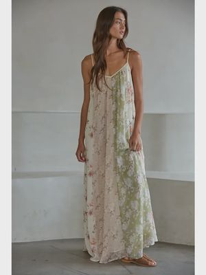 Chiffon floral print spaghetti strap X back maxi