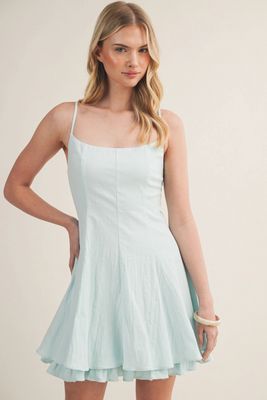 Mini Dress With Fitted Bodice Flared Hem