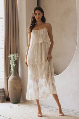 Ivory Lace Tiered Maxi Dress