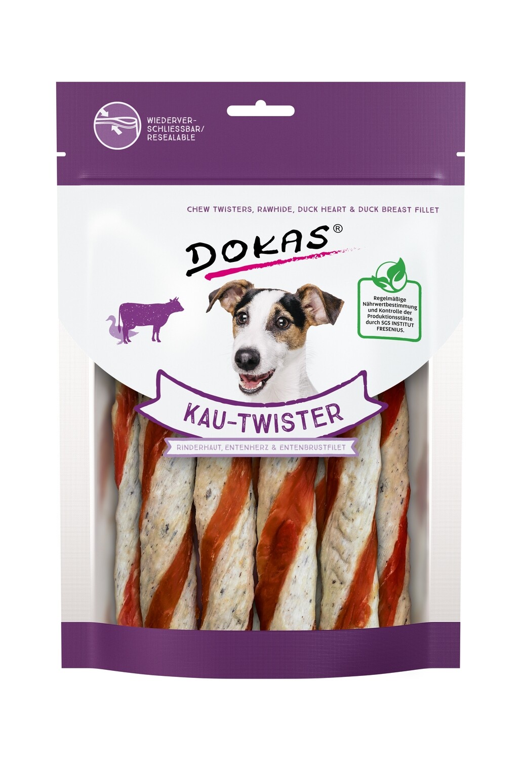 Dokas Dog Snack Kau-Twister Rinderhaut, Ente 200g