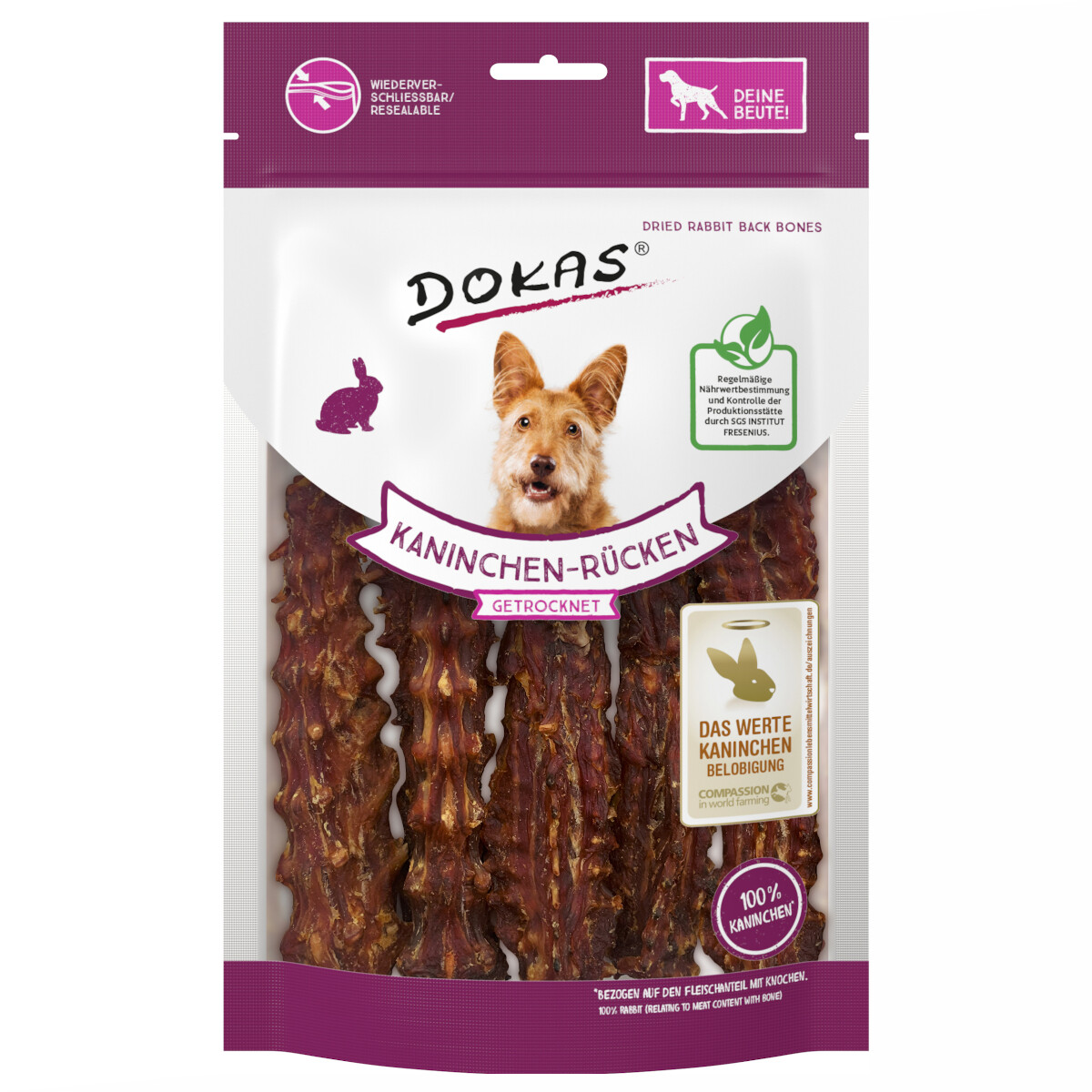Dokas Dog Snack Kaninchenrücken 120g