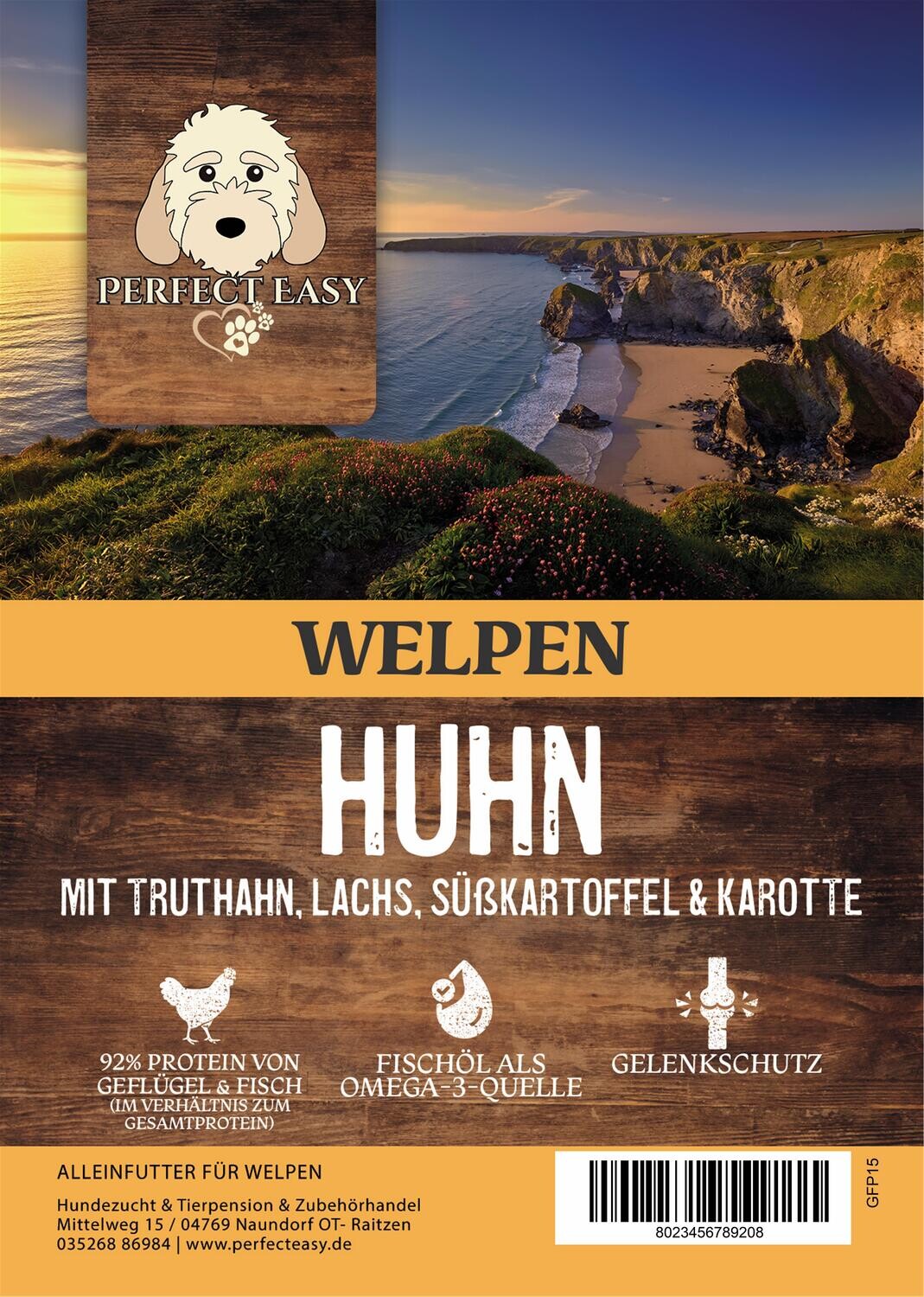 Grain Free Welpen Huhn mit Truthahn, Lachs, Süßkartoffel &amp; Karotte