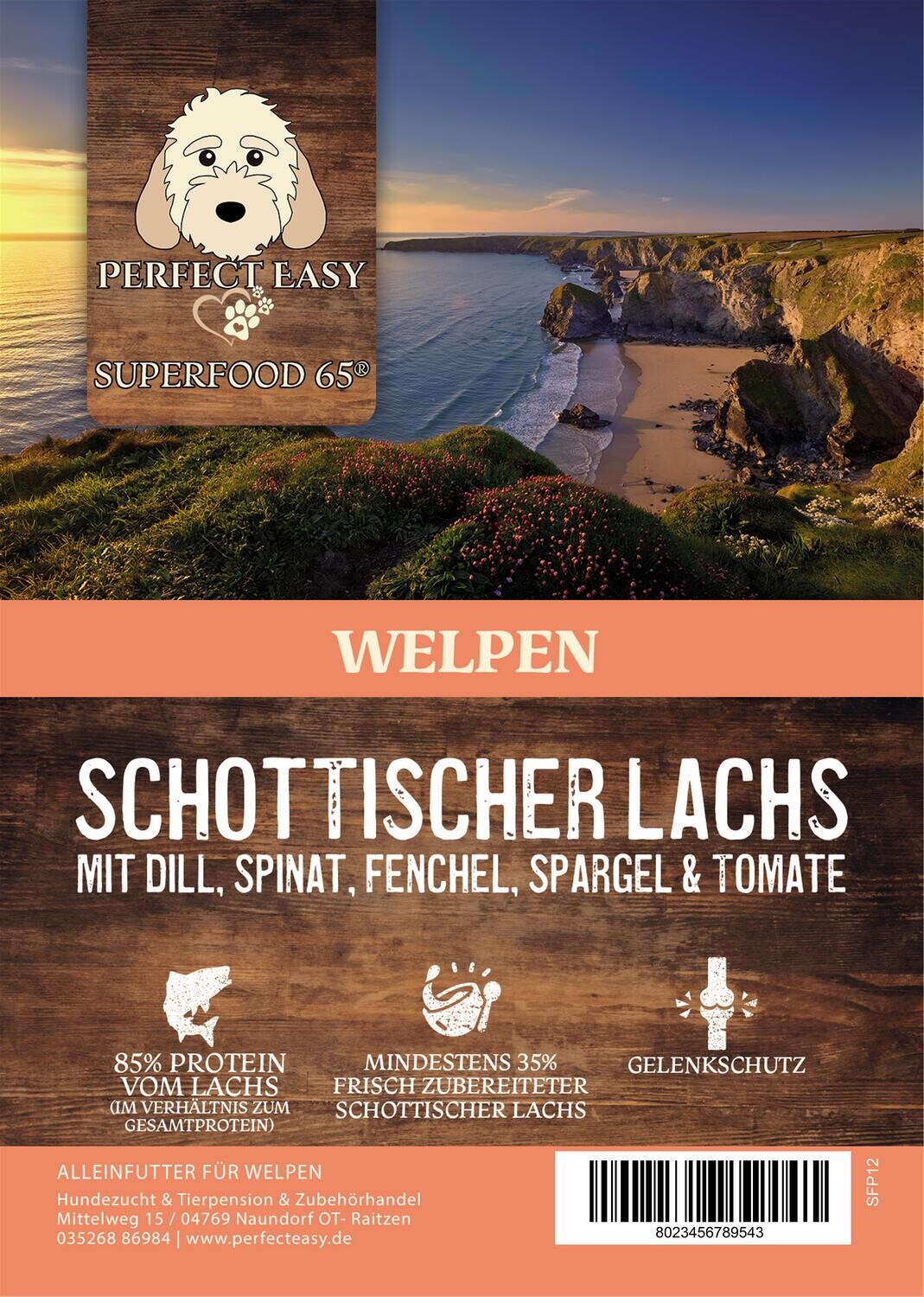 Superfood 65 Welpen Schottischer Lachs mit Dill, Spinat, Fenchel, Spargel &amp; Tomate, Iinhalt: 2kg