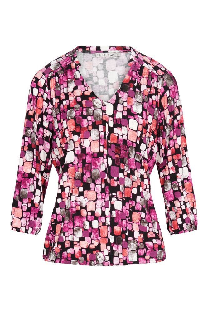 Dreamstar Shirt blokje print fuchsia Ploom