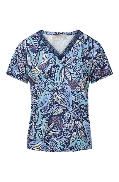 Dreamstar t-shirt blad stip print indigo Mandy