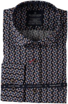 Fellows United Shirt Birds Stretch blauw 42.6505
