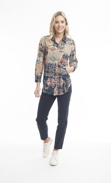 Orientique blouse print ribcord zand 92063